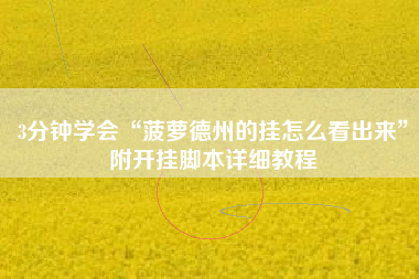 3分钟学会“菠萝德州的挂怎么看出来”附开挂脚本详细教程