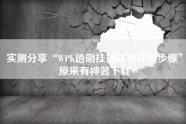 实测分享“WPK透明挂插件的详细步骤”原来有神器下载