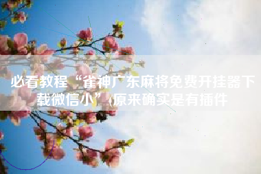 必看教程“雀神广东麻将免费开挂器下载微信小	”(原来确实是有插件