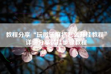 教程分享“玩微乐麻将怎么开挂教程”详细分享装挂步骤教程