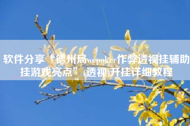 软件分享“德州局wepoker作弊透视挂辅助挂游戏亮点	”(透视)开挂详细教程