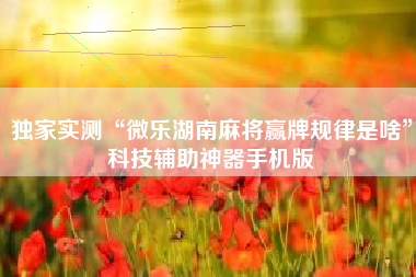 独家实测“微乐湖南麻将赢牌规律是啥	”科技辅助神器手机版