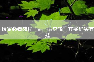 玩家必看教程“wepoker总输	”其实确实有挂