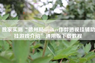 独家实测“德州局wepoker作弊透视挂辅助挂游戏介绍”通用版下载教程