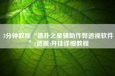 3分钟教程“德扑之星辅助作弊透视软件”(透视)开挂详细教程