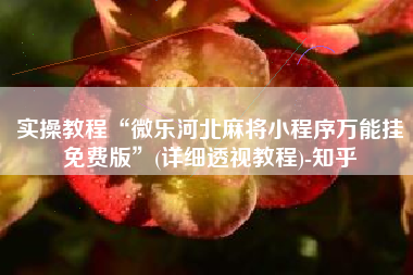 实操教程“微乐河北麻将小程序万能挂免费版	”(详细透视教程)-知乎