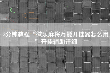 3分钟教程“微乐麻将万能开挂器怎么用	”开挂辅助详细