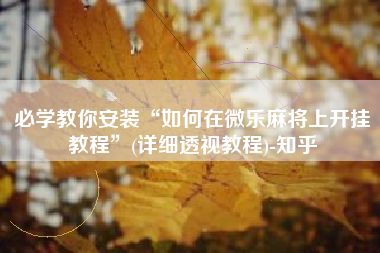 必学教你安装“如何在微乐麻将上开挂教程”(详细透视教程)-知乎