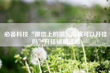 必备科技“微信上的微乐麻将可以开挂吗”开挂辅助详细