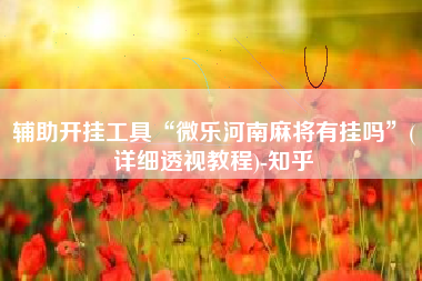 辅助开挂工具“微乐河南麻将有挂吗”(详细透视教程)-知乎