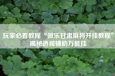 玩家必看教程“微乐甘肃麻将开挂教程”揭秘透视辅助万能挂