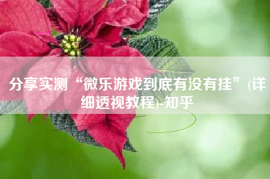 分享实测“微乐游戏到底有没有挂”(详细透视教程)-知乎
