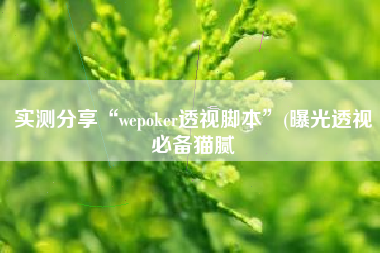 实测分享“wepoker透视脚本	”(曝光透视必备猫腻