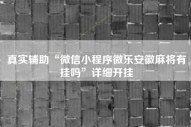 真实辅助“微信小程序微乐安徽麻将有挂吗	”详细开挂