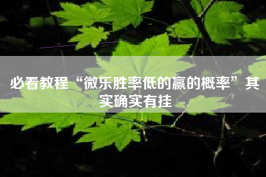必看教程“微乐胜率低的赢的概率”其实确实有挂