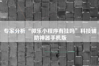 专家分析“微乐小程序有挂吗”科技辅助神器手机版