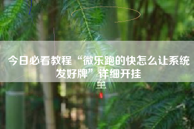 今日必看教程“微乐跑的快怎么让系统发好牌”详细开挂